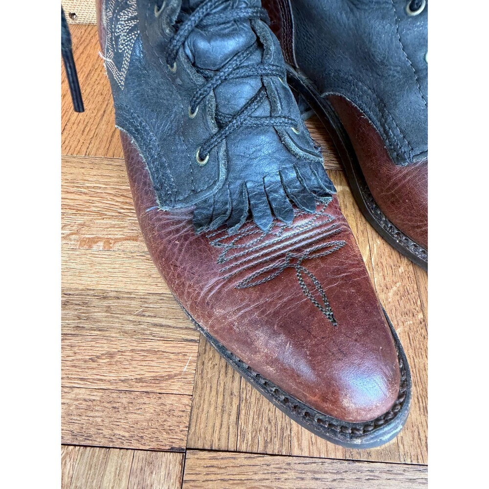 Vintage Abilene Two-Tone Leather Packer Boots | Lace-Up Western Kiltie Boots - Picture 2 of 9